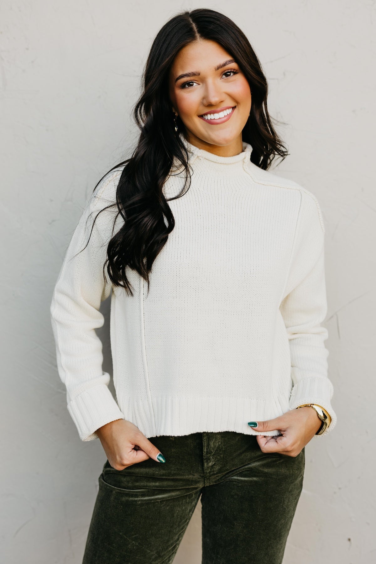 The Abby Reverse Seam High Neck Sweater