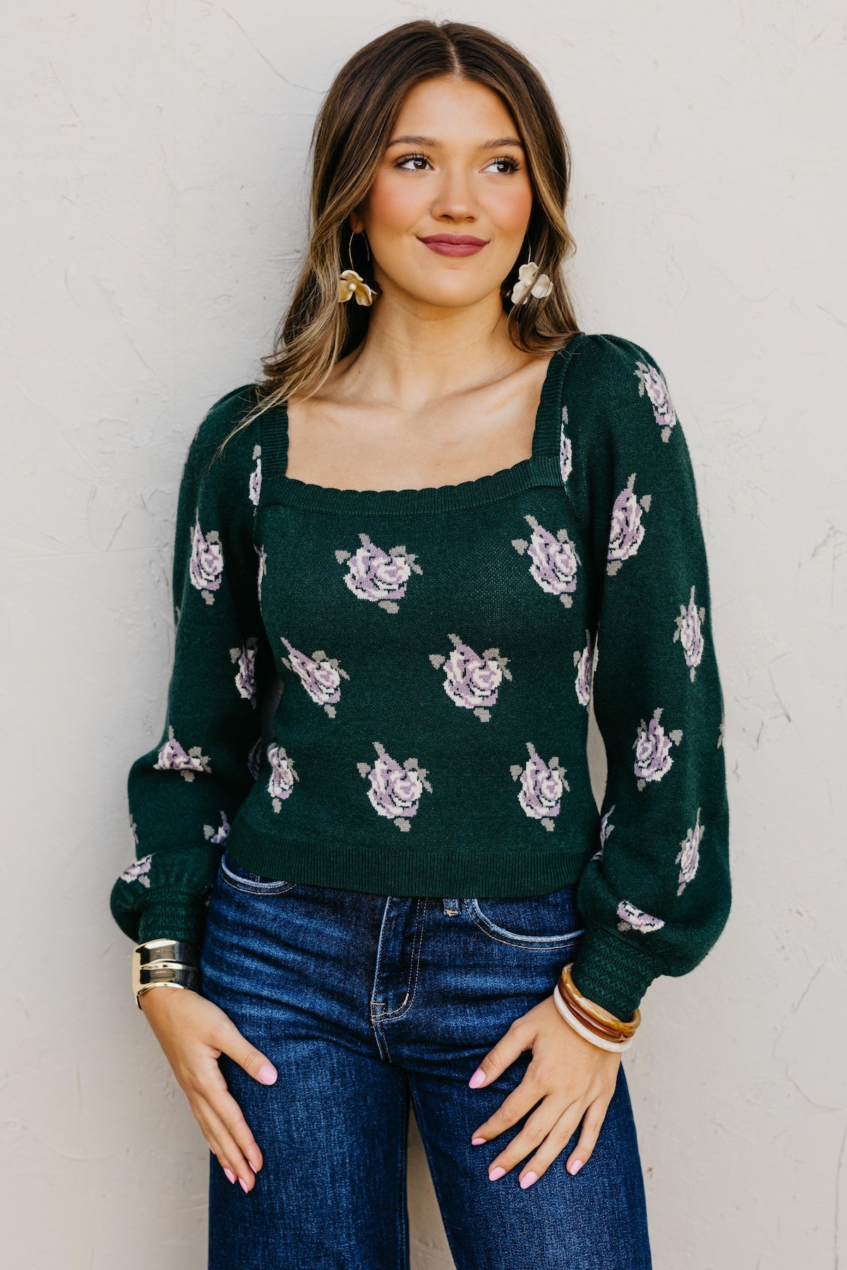 The Milana Floral Scallop Crop Sweater