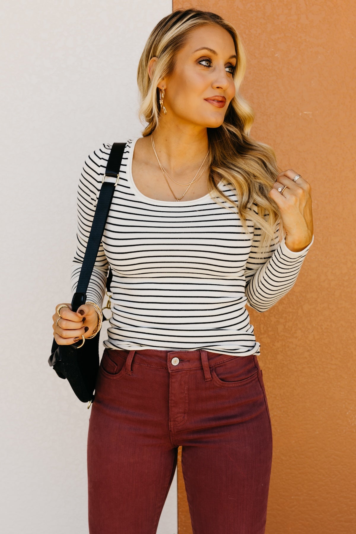 The Reyna Rib Trim Striped Sweater Top