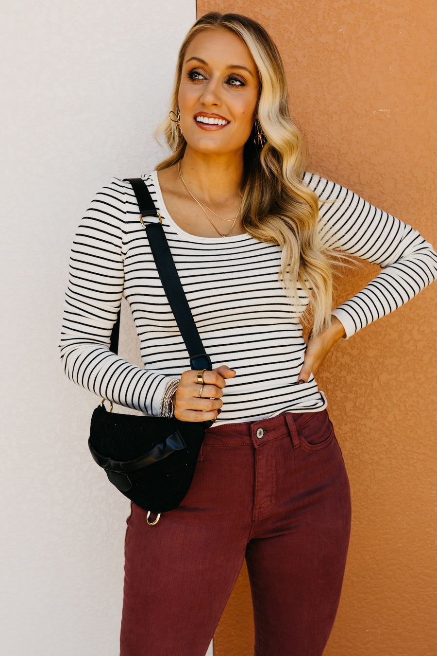 The Reyna Rib Trim Striped Sweater Top