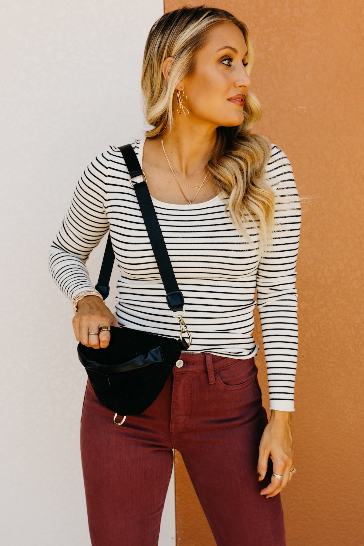 The Reyna Rib Trim Striped Sweater Top