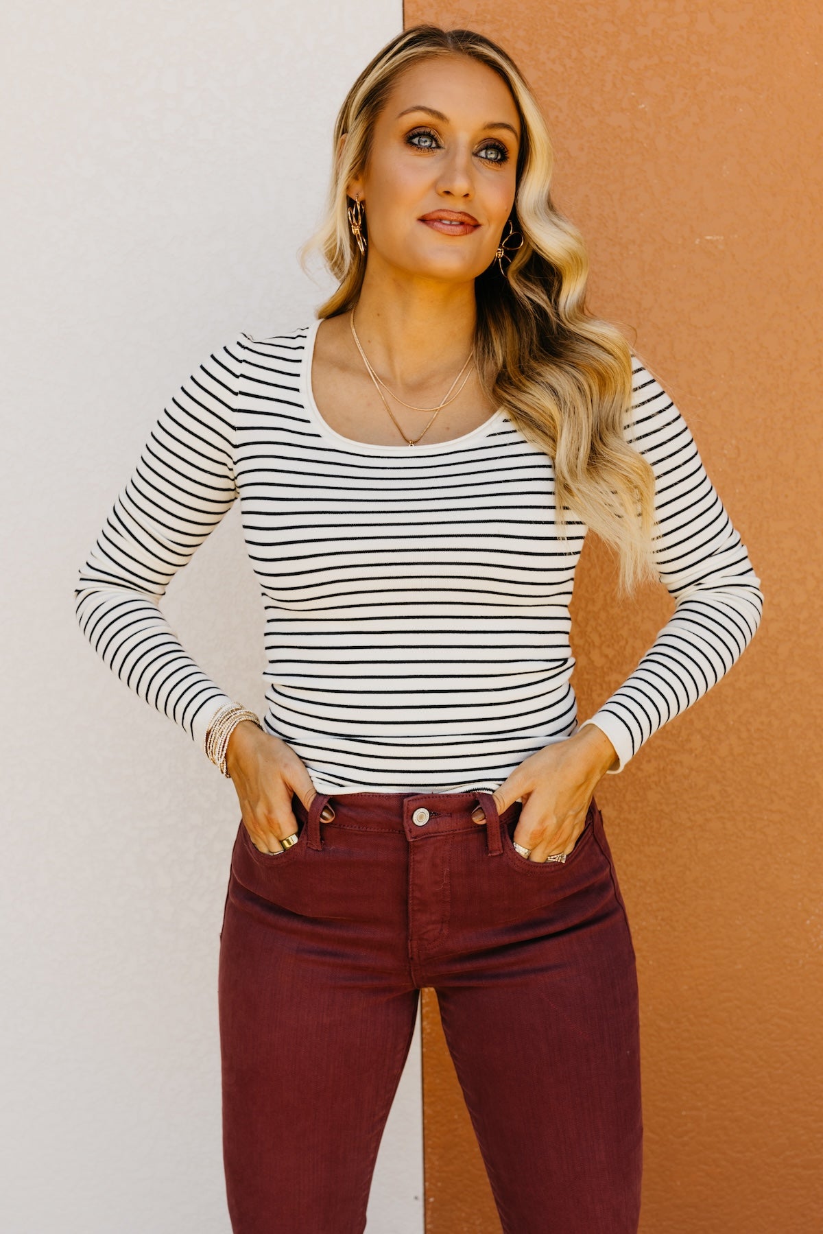 The Reyna Rib Trim Striped Sweater Top
