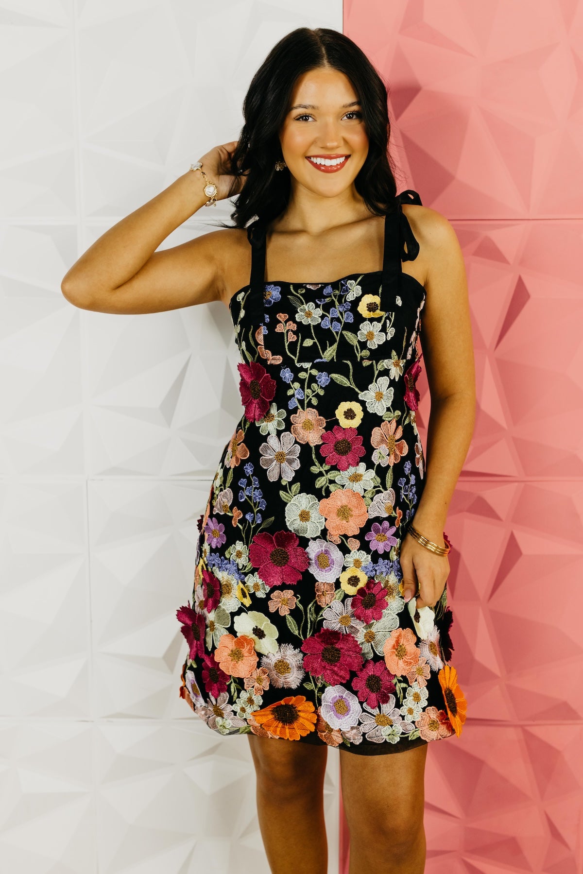 The Micah Embroidered Floral Mini Dress