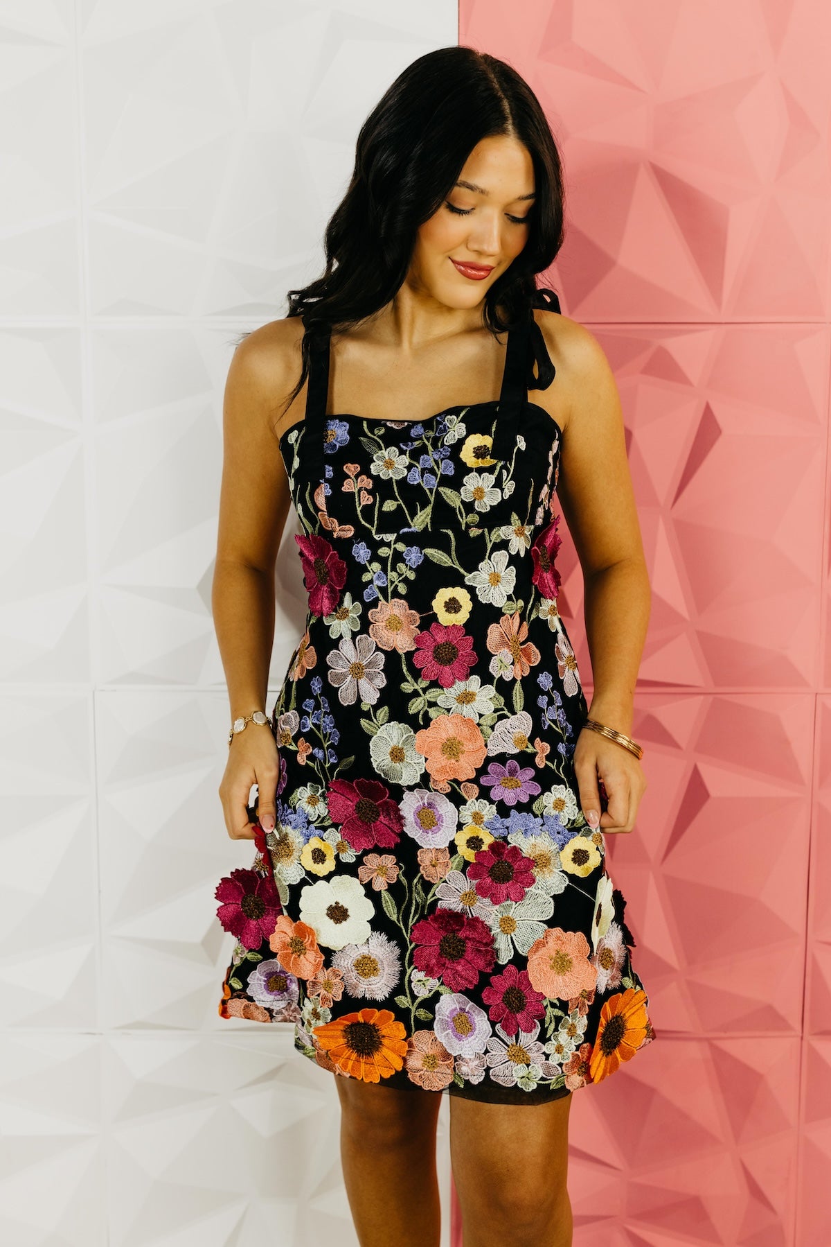 The Micah Embroidered Floral Mini Dress