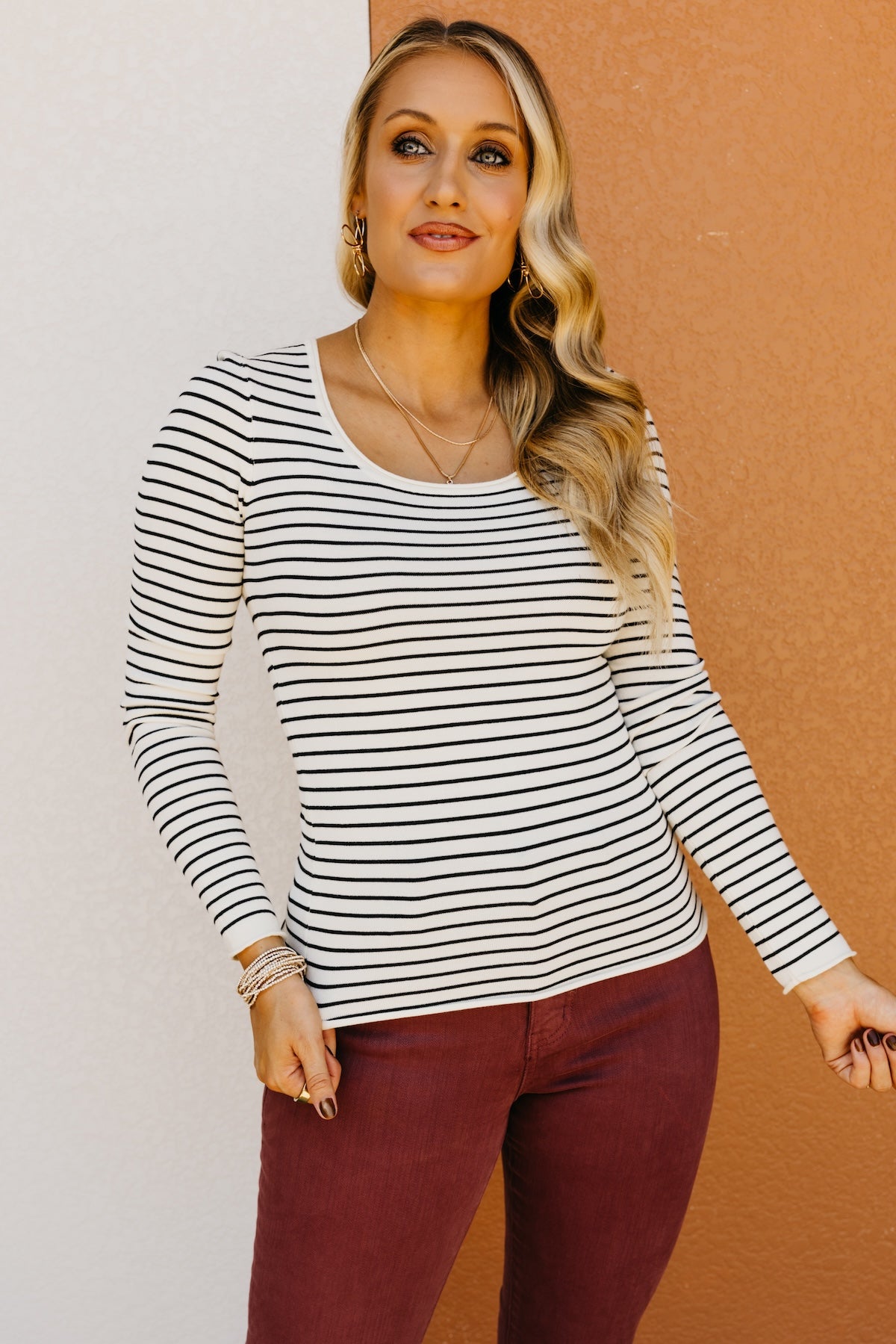 The Reyna Rib Trim Striped Sweater Top