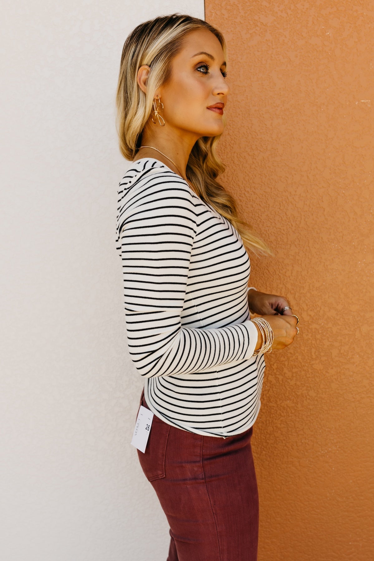The Reyna Rib Trim Striped Sweater Top
