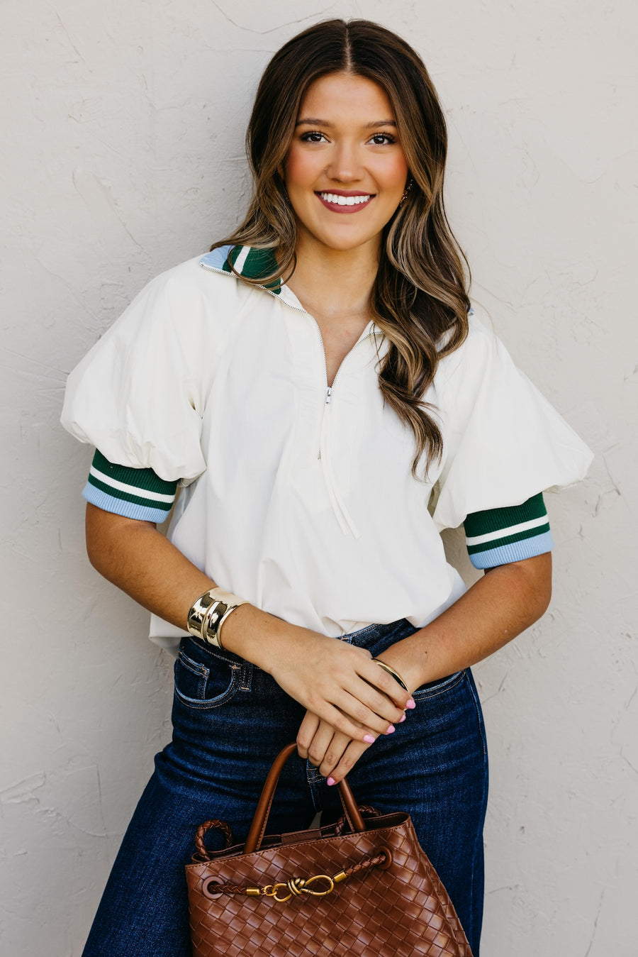 The Isabel Quarter Zip Contrast Top