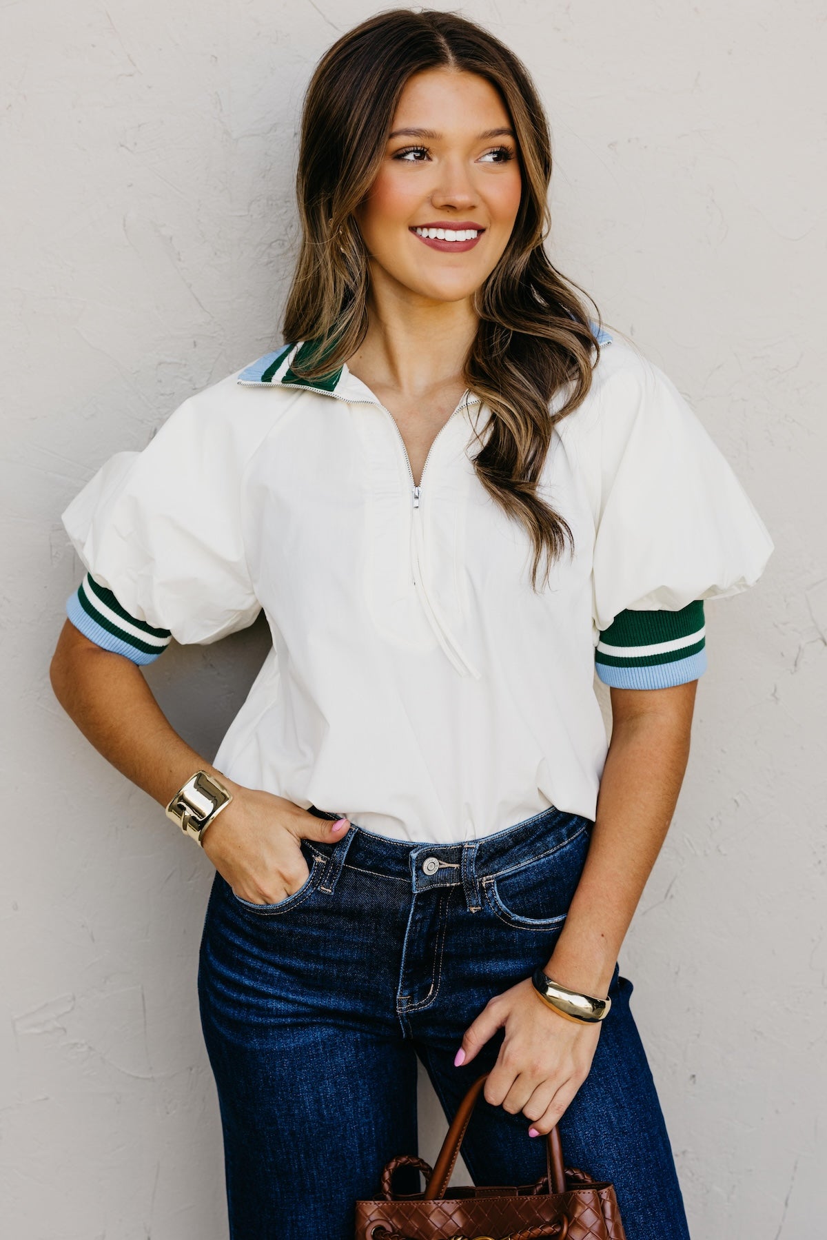 The Isabel Quarter Zip Contrast Top