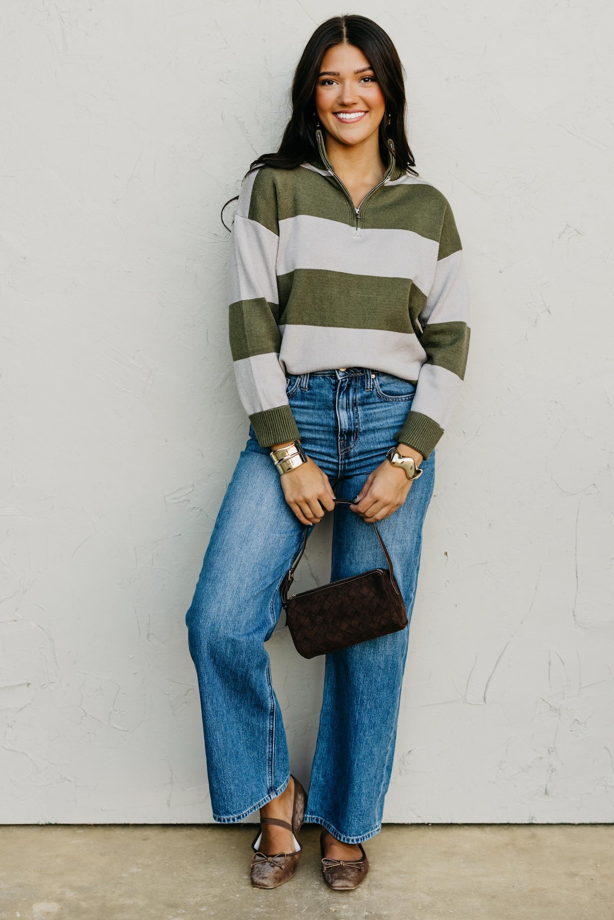 The Layla Quarter Zip Striped Sweater