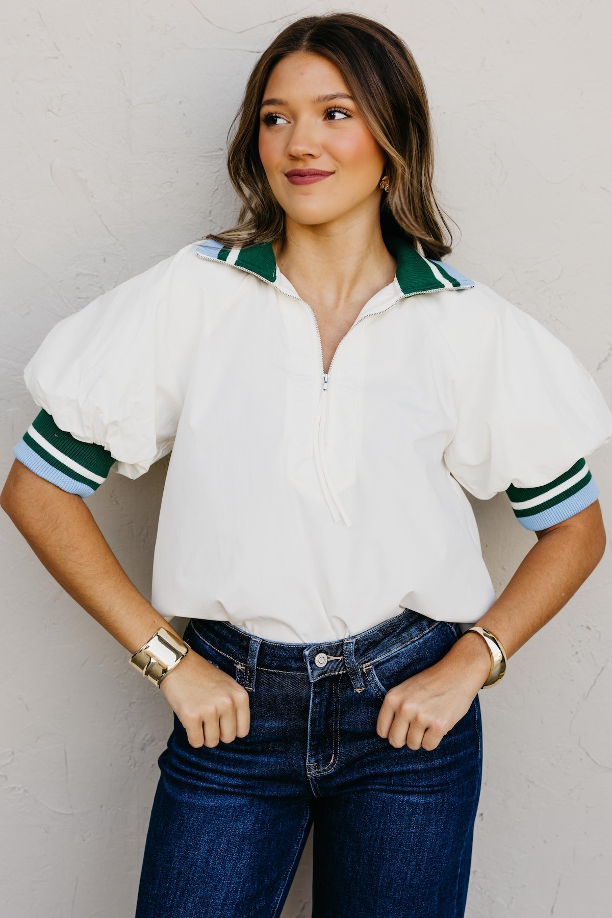 The Isabel Quarter Zip Contrast Top