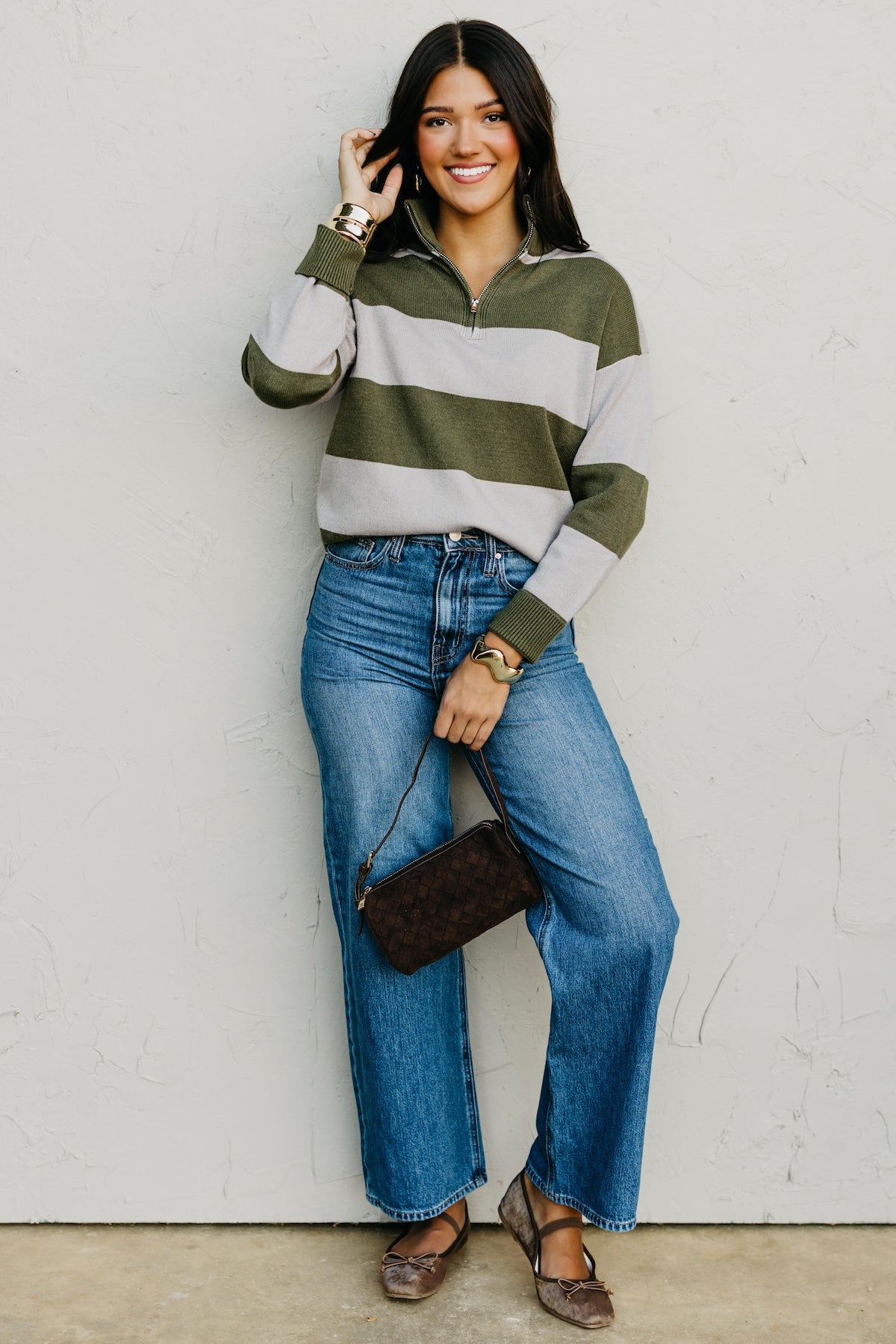 The Layla Quarter Zip Striped Sweater