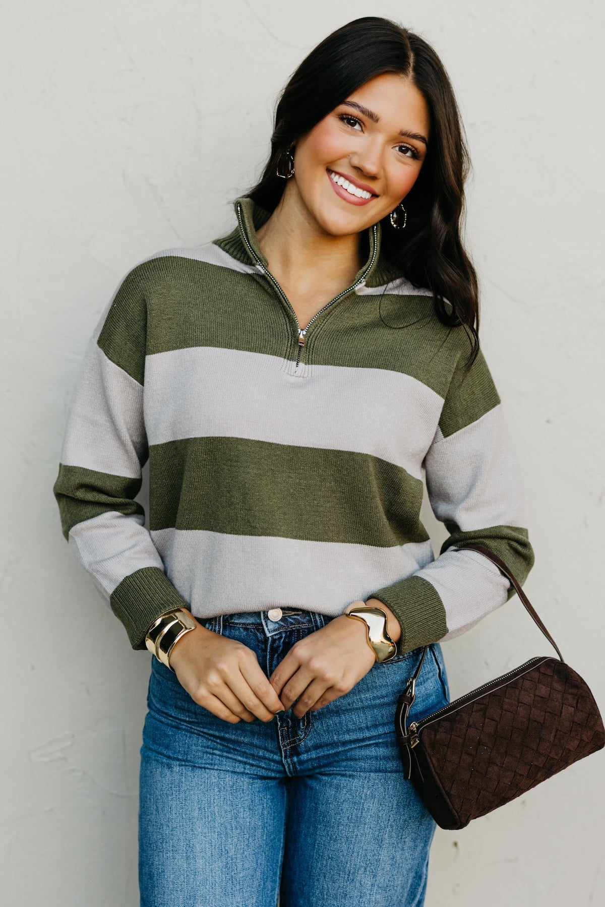 The Layla Quarter Zip Striped Sweater