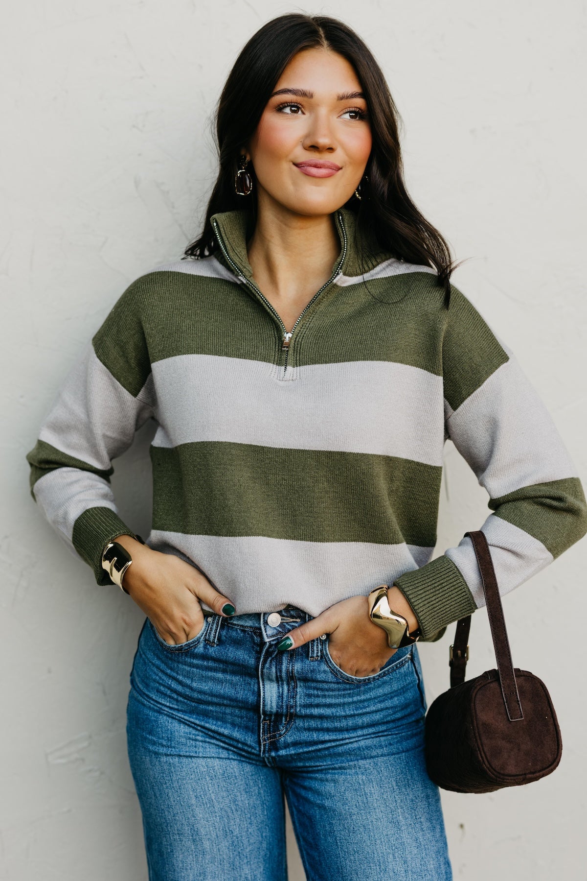 The Layla Quarter Zip Striped Sweater