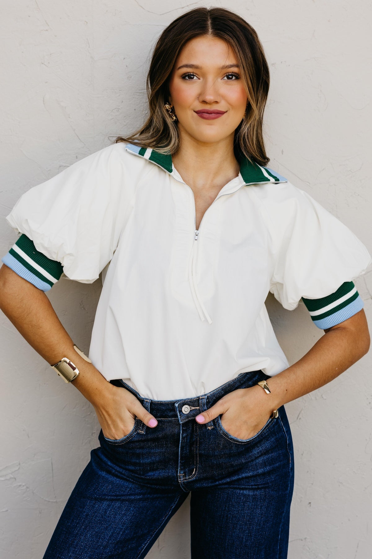 The Isabel Quarter Zip Contrast Top