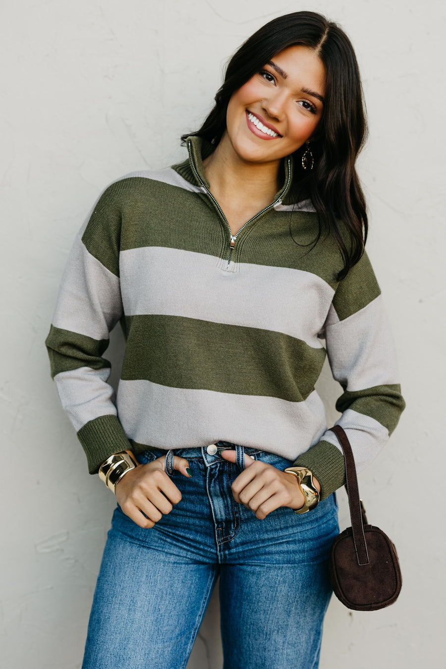 The Layla Quarter Zip Striped Sweater