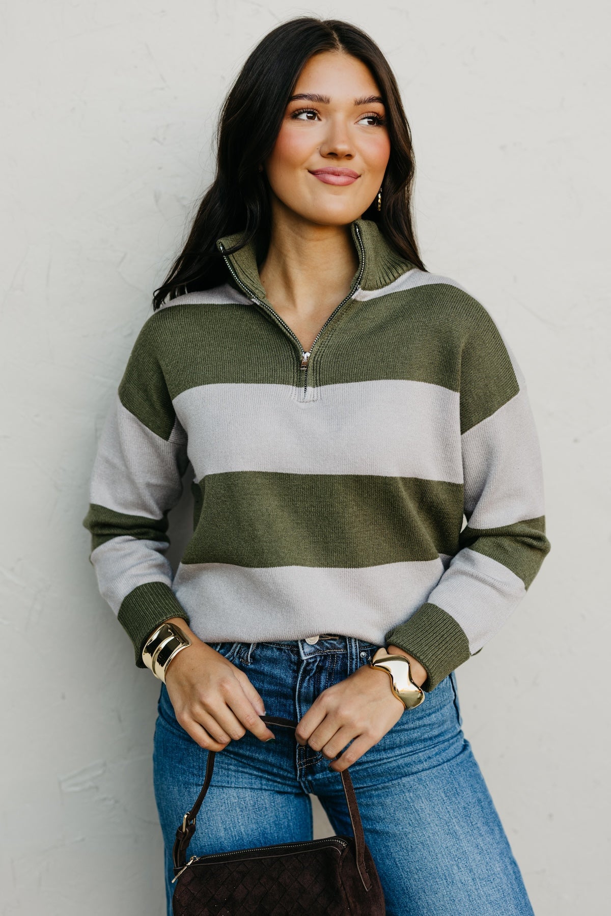 The Layla Quarter Zip Striped Sweater