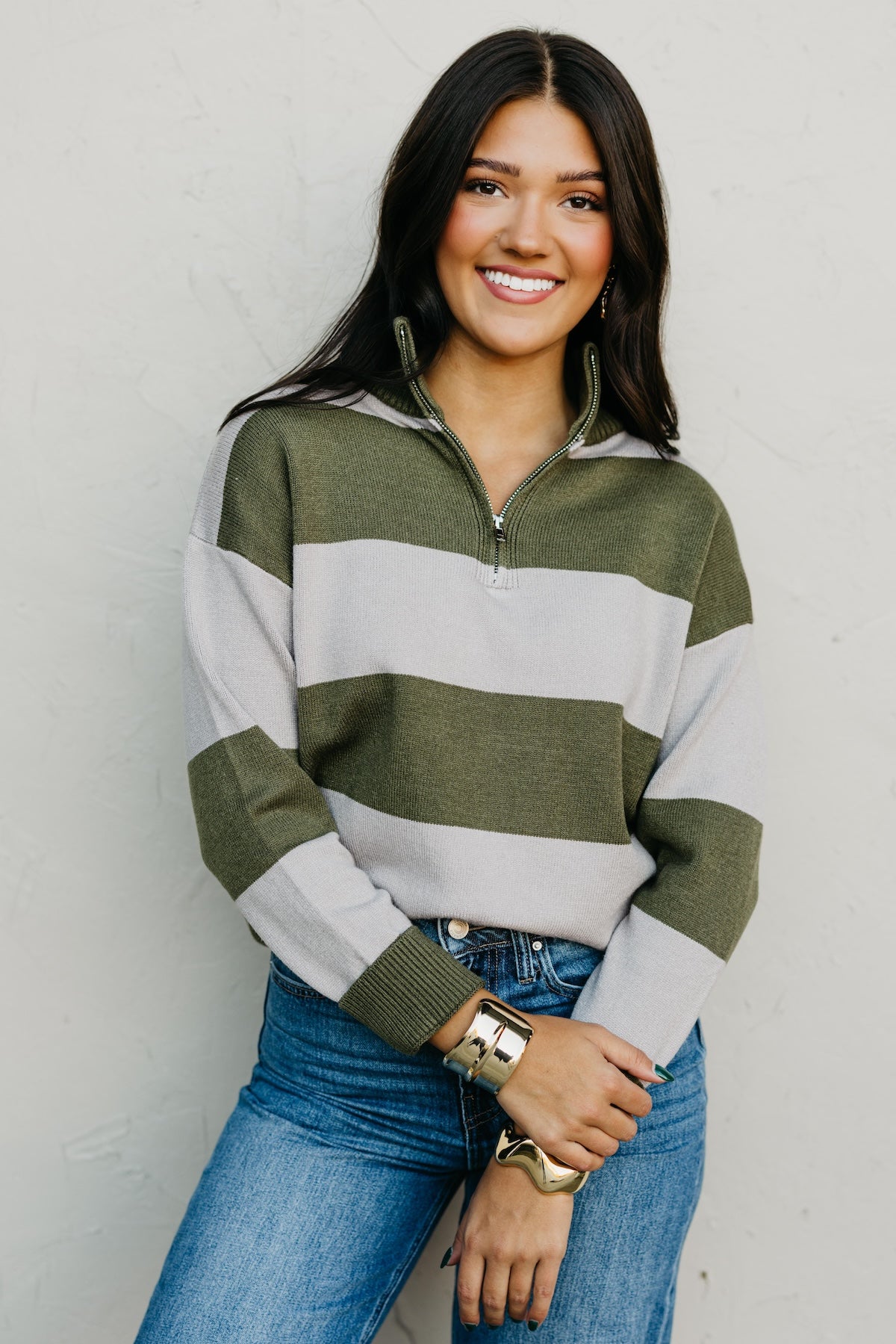 The Layla Quarter Zip Striped Sweater