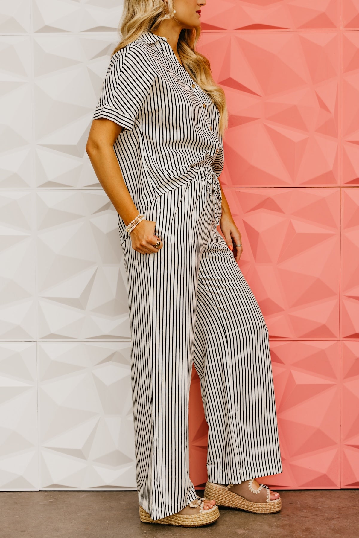 The Claire Stripe Elastic Wide Leg Pants