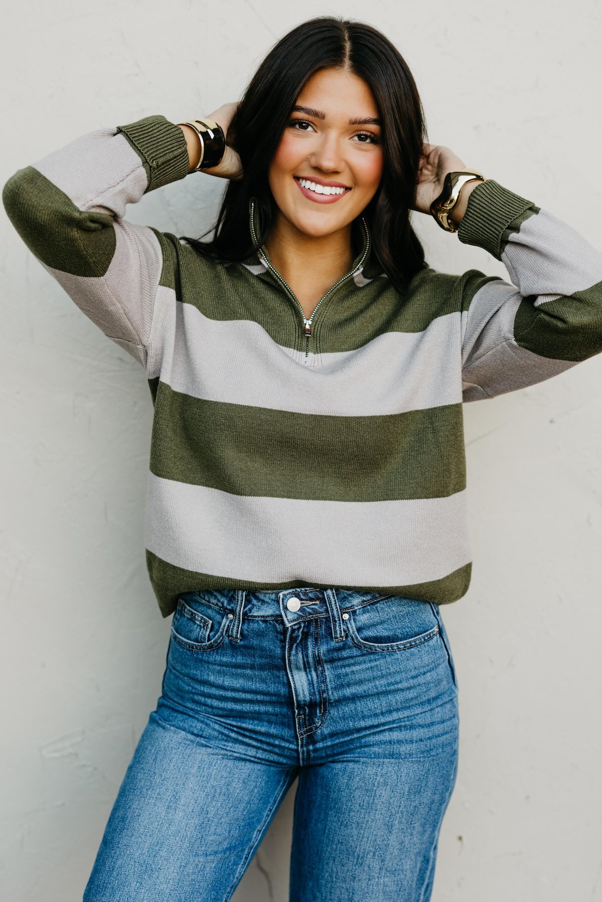 The Layla Quarter Zip Striped Sweater