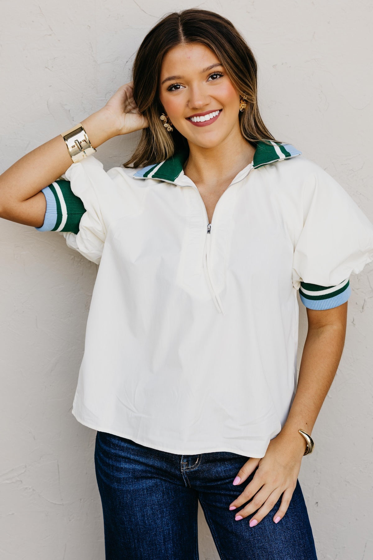 The Isabel Quarter Zip Contrast Top