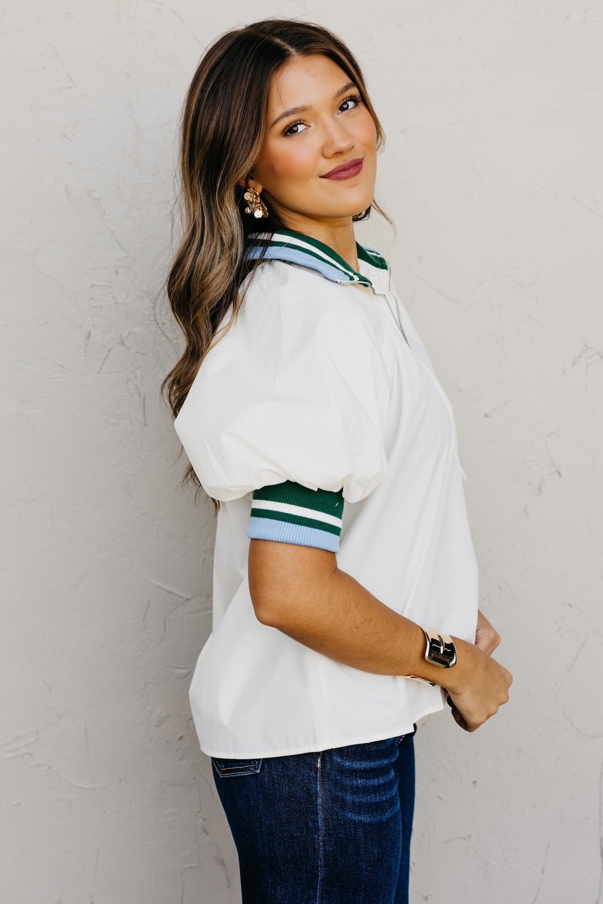 The Isabel Quarter Zip Contrast Top