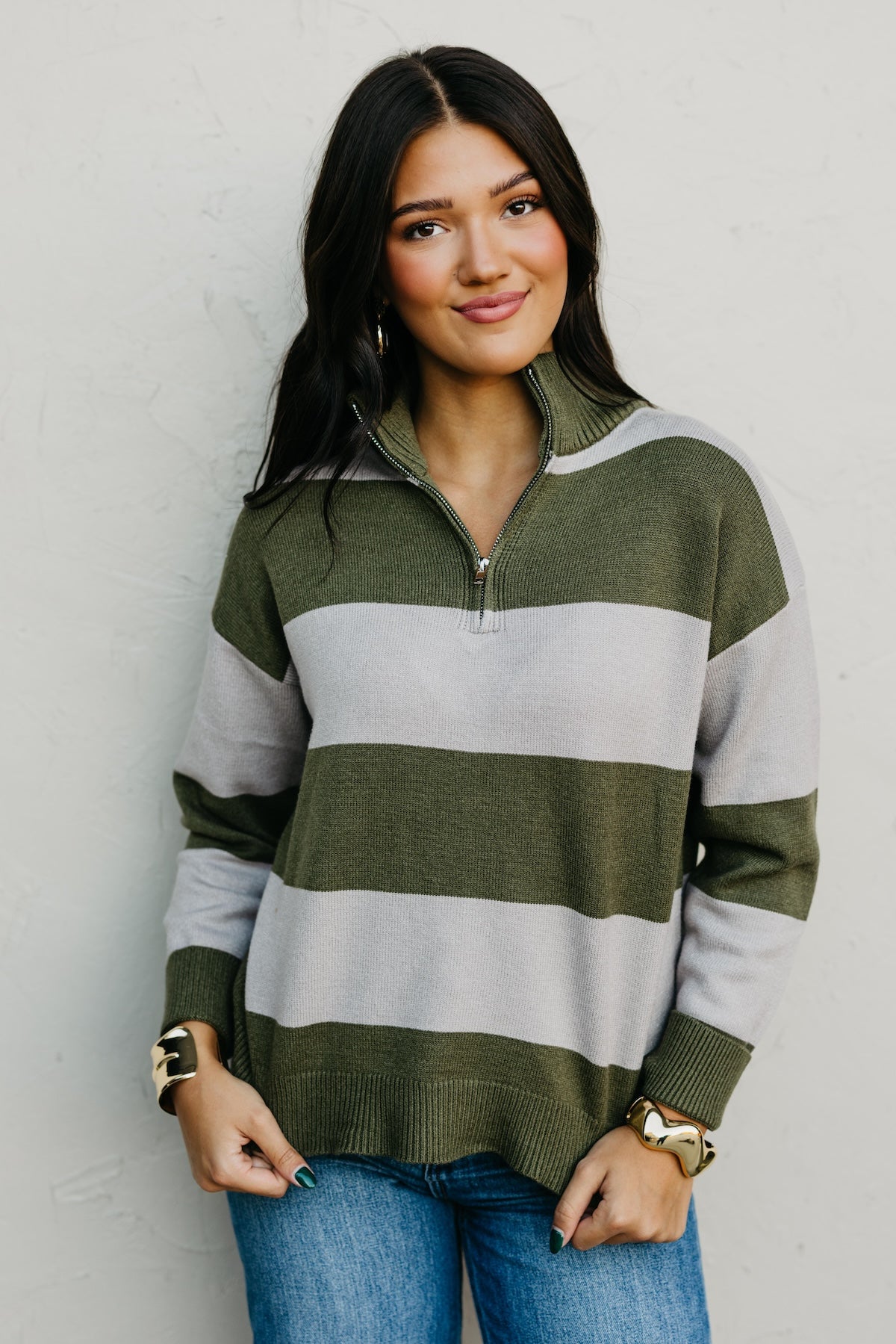 The Layla Quarter Zip Striped Sweater