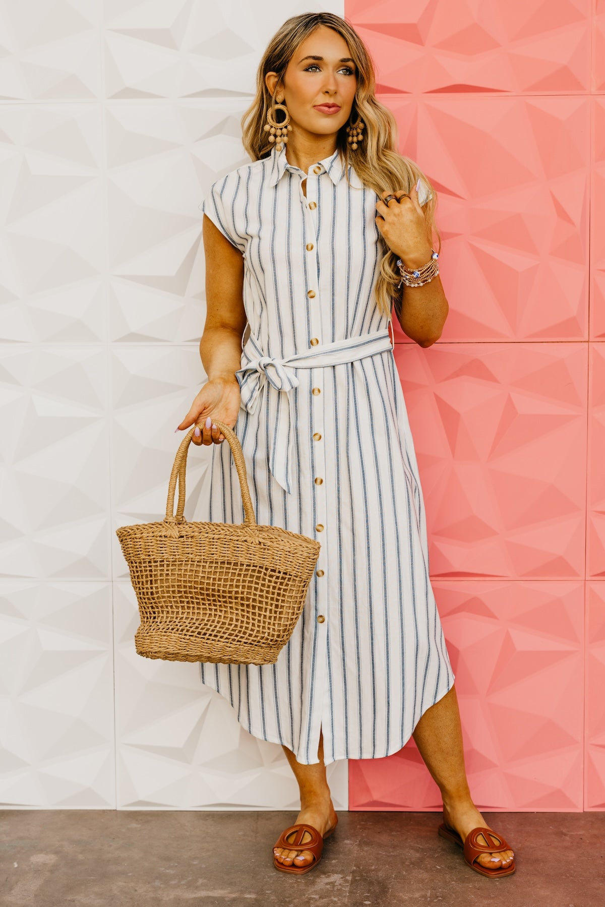 The Adrianna Striped Belted Shirt Dress
