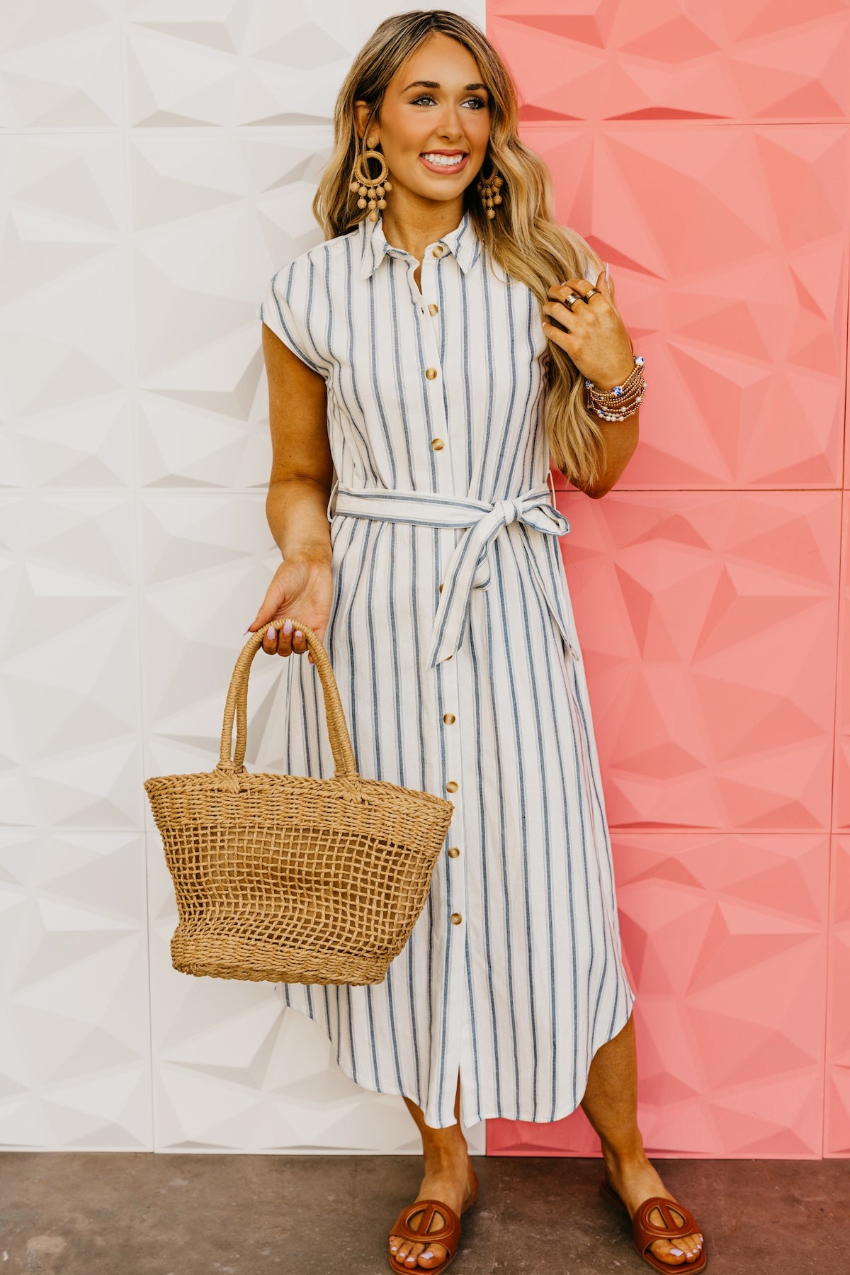 The Adrianna Striped Belted Shirt Dress
