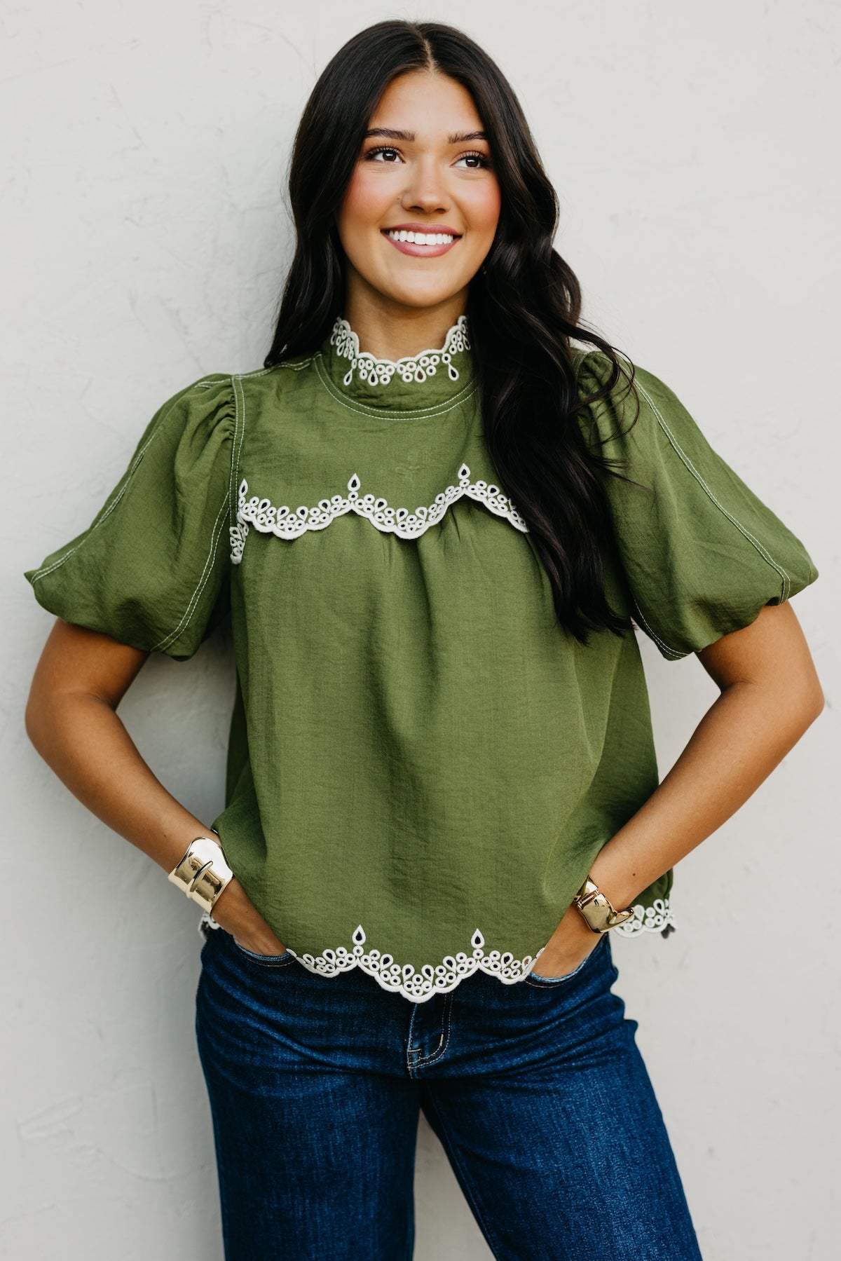 The Misha Contrast Embroidered Top