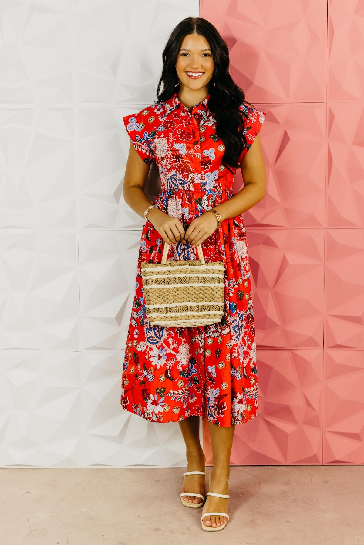 The Brianna Floral Button Up Midi Dress