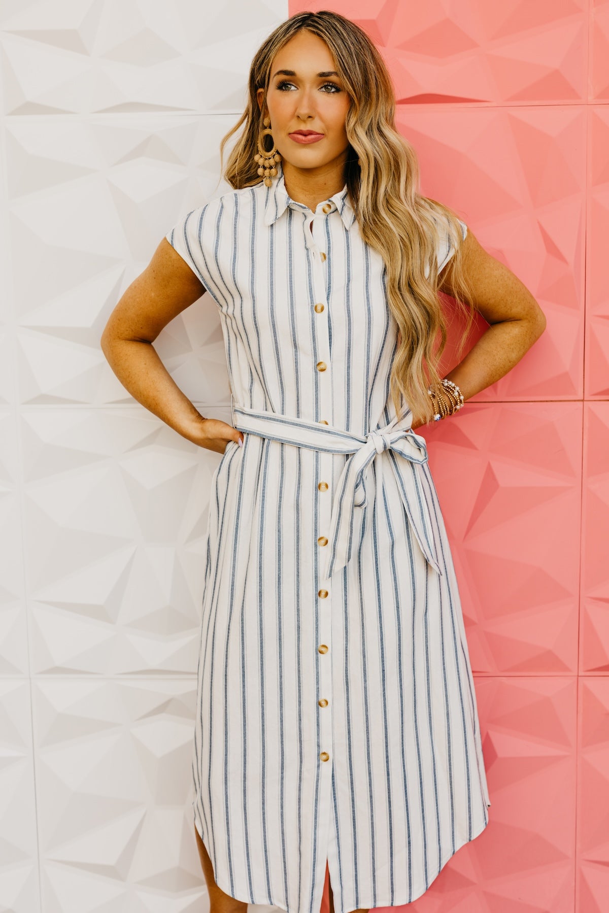 The Adrianna Striped Belted Shirt Dress