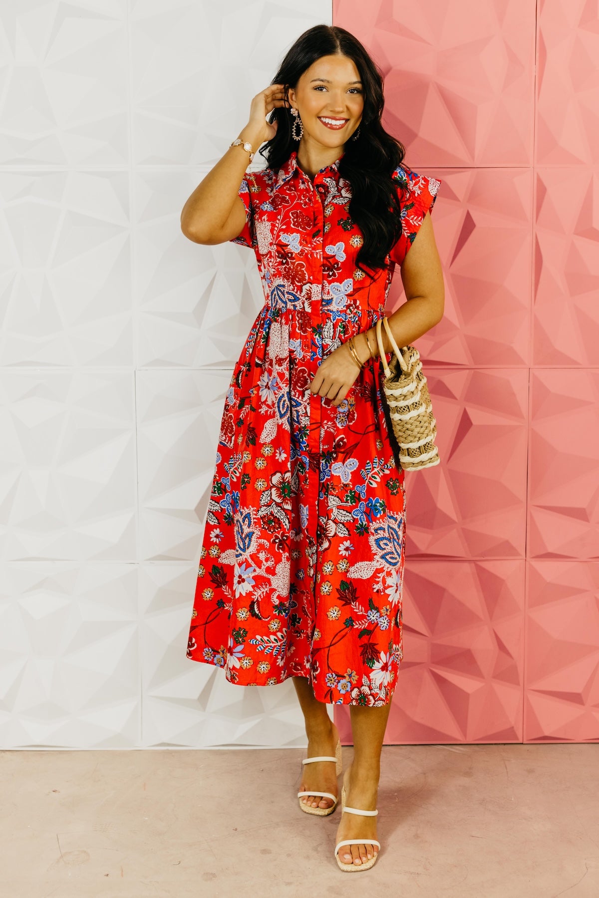 The Brianna Floral Button Up Midi Dress