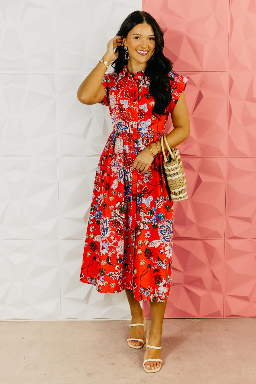 The Brianna Floral Button Up Midi Dress