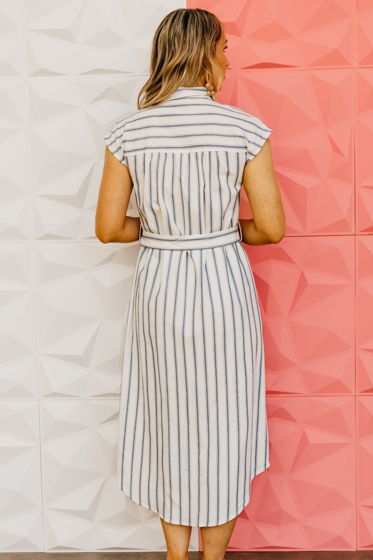 The Adrianna Striped Belted Shirt Dress