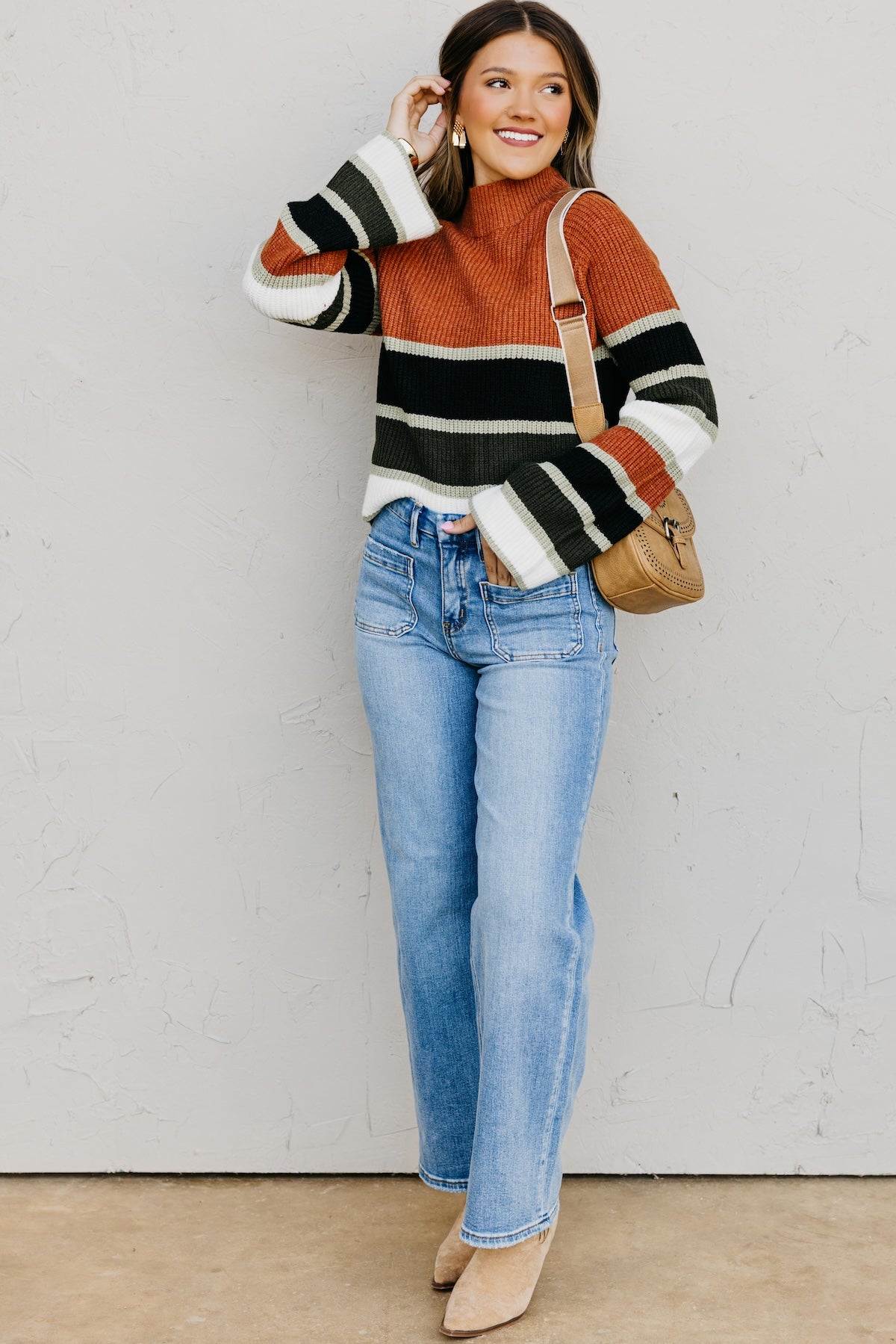 The Cora Striped Mock Neck Sweater