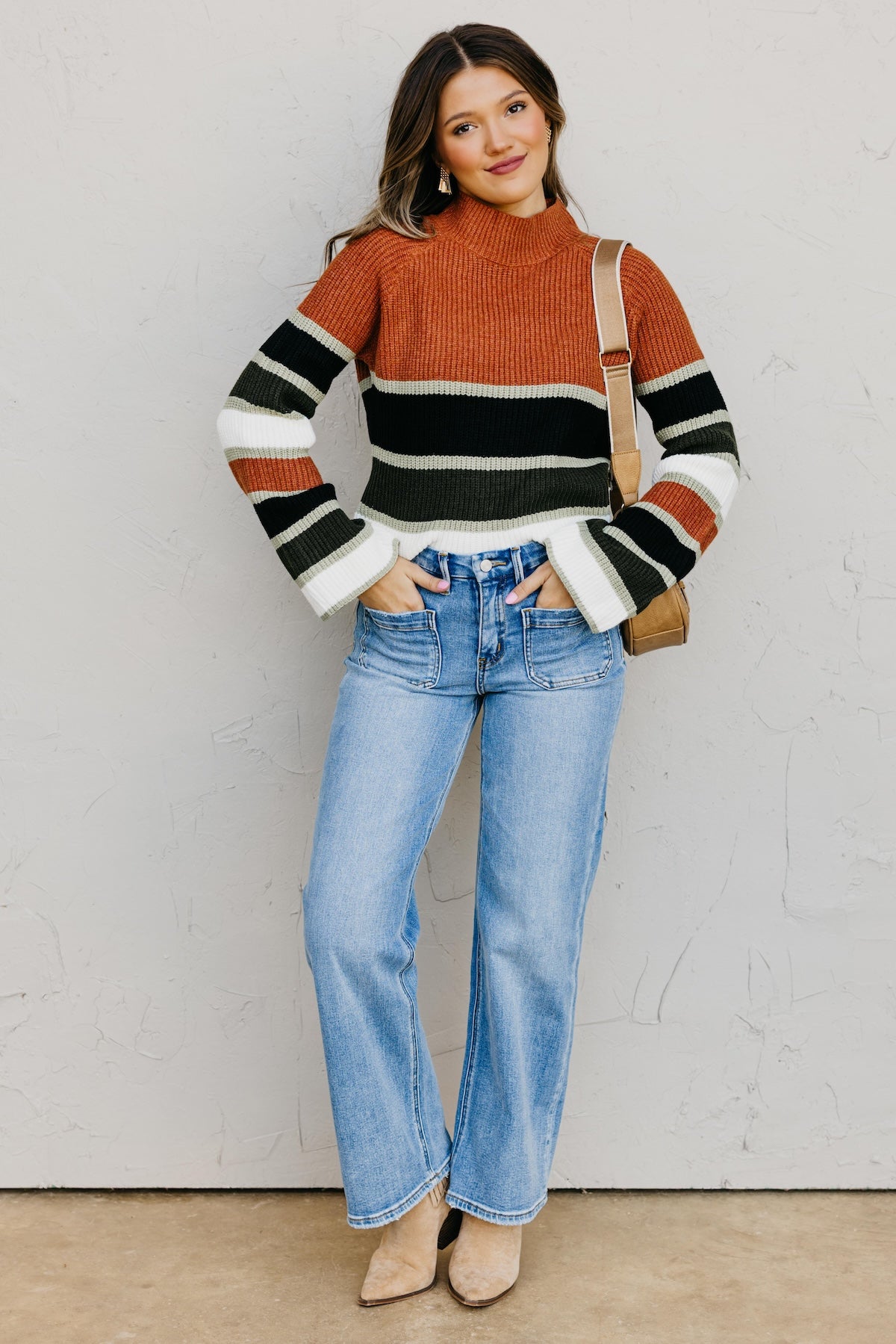 The Cora Striped Mock Neck Sweater