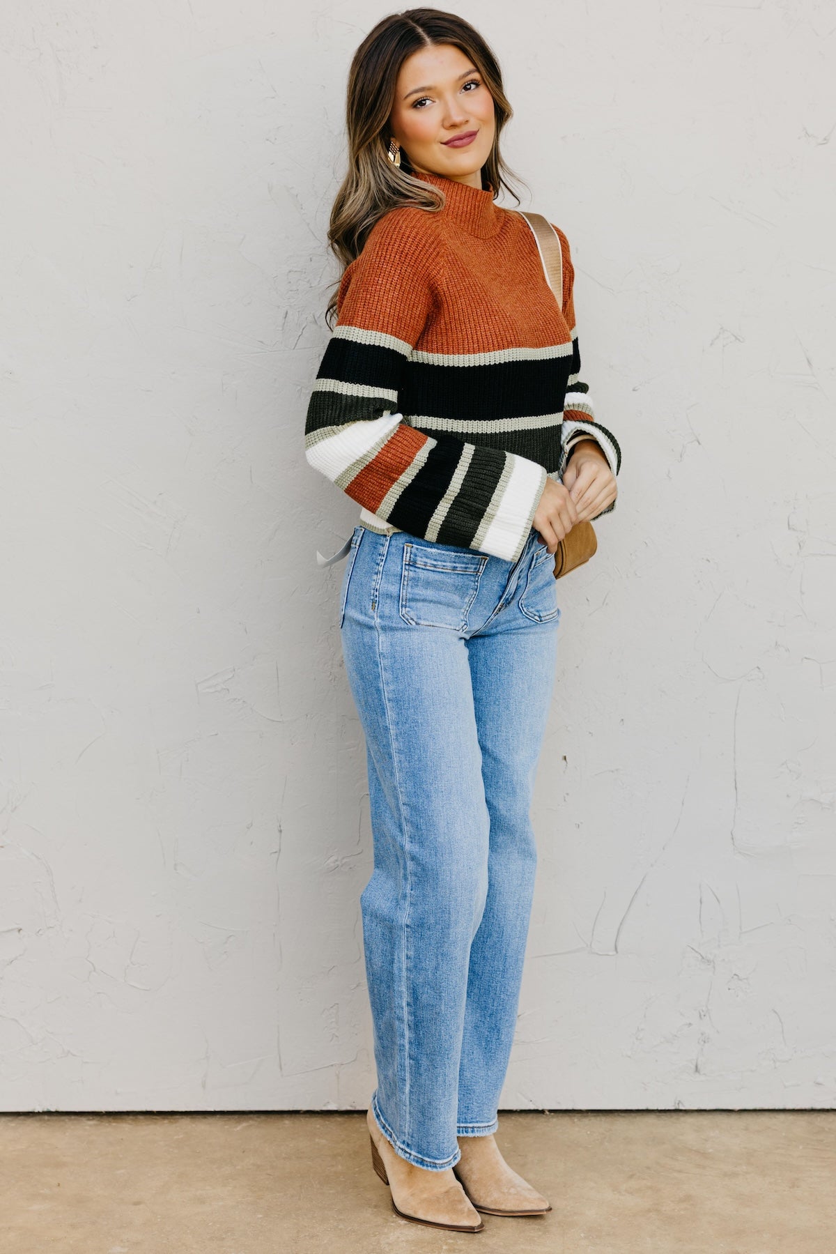 The Cora Striped Mock Neck Sweater