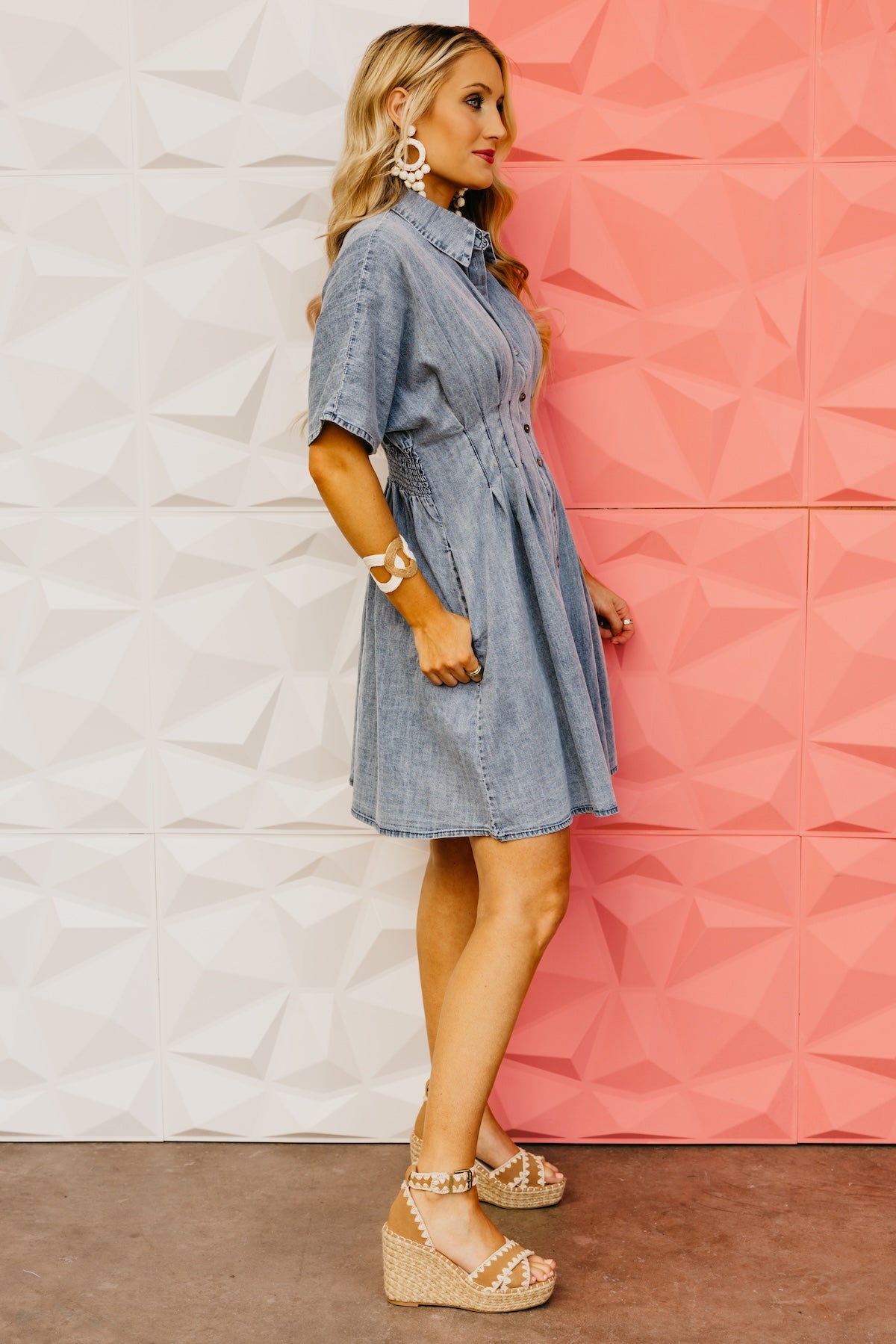 The Sutton Washed Denim Pin-Tuck Mini Dress