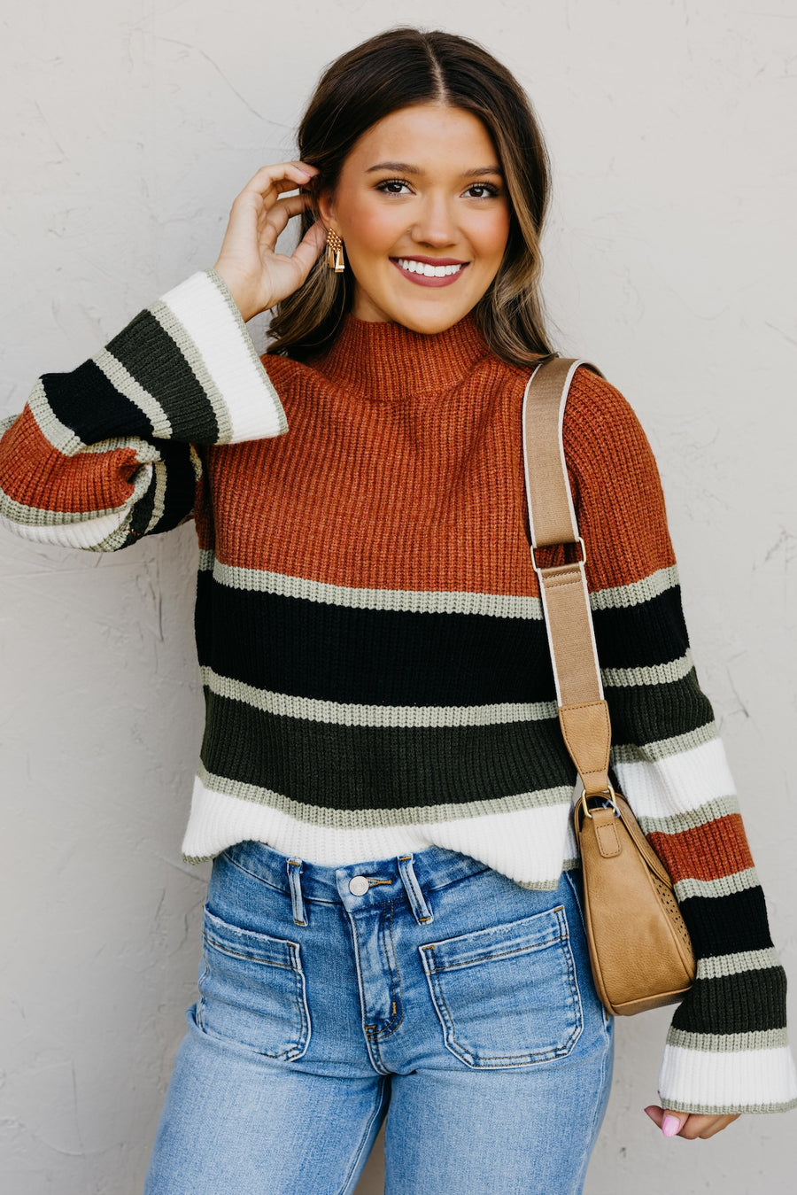 The Cora Striped Mock Neck Sweater