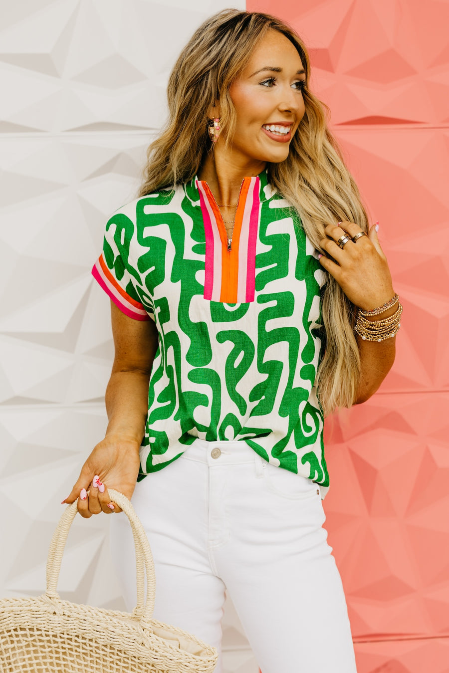 The Antonio Zip Up Printed Woven Top