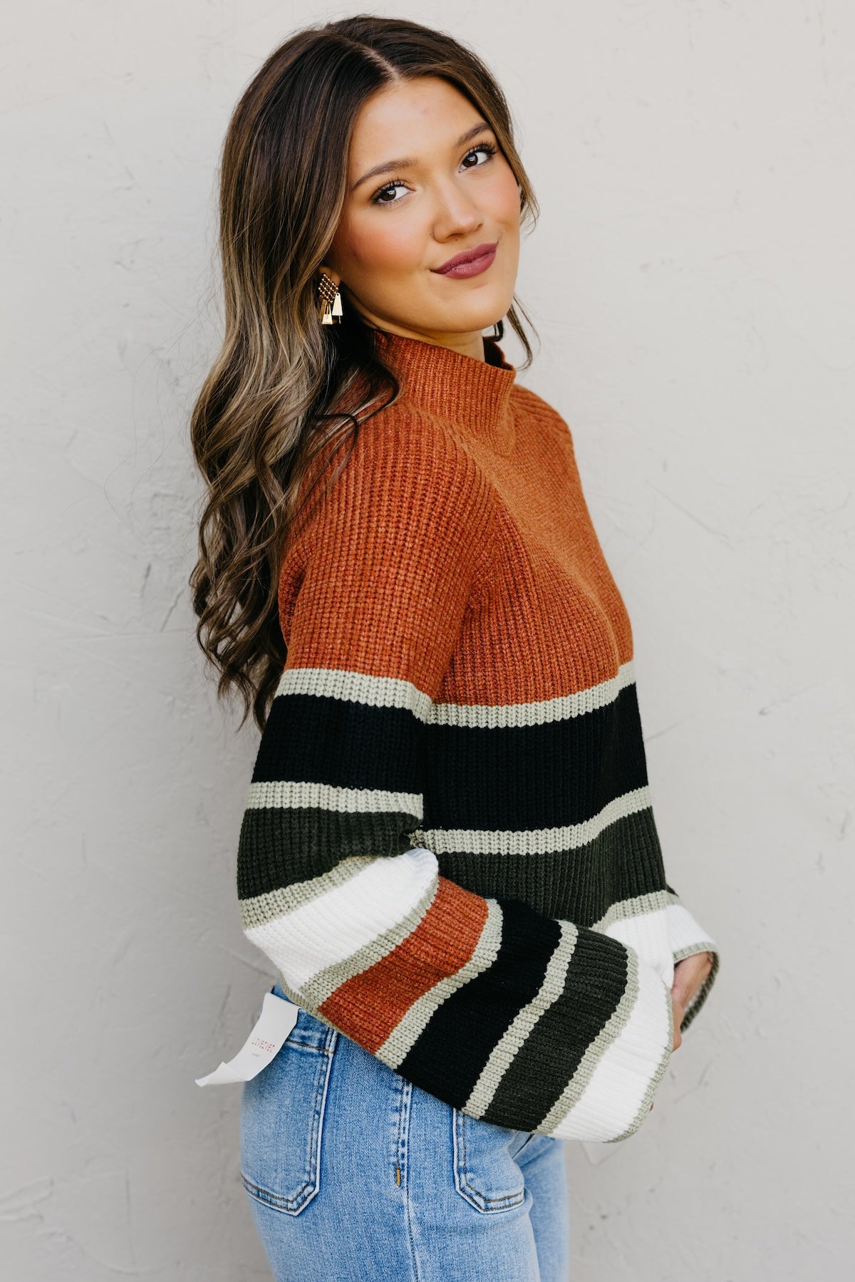 The Cora Striped Mock Neck Sweater