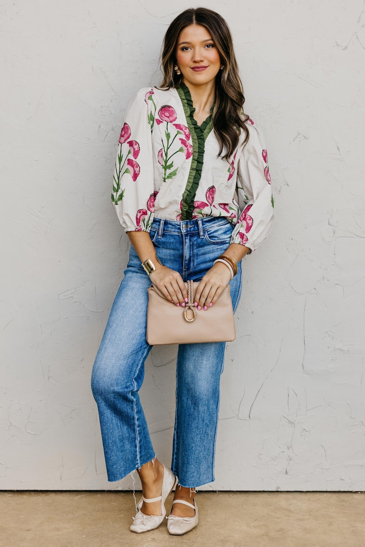 The Rosey Floral Woven Ruffle Blouse