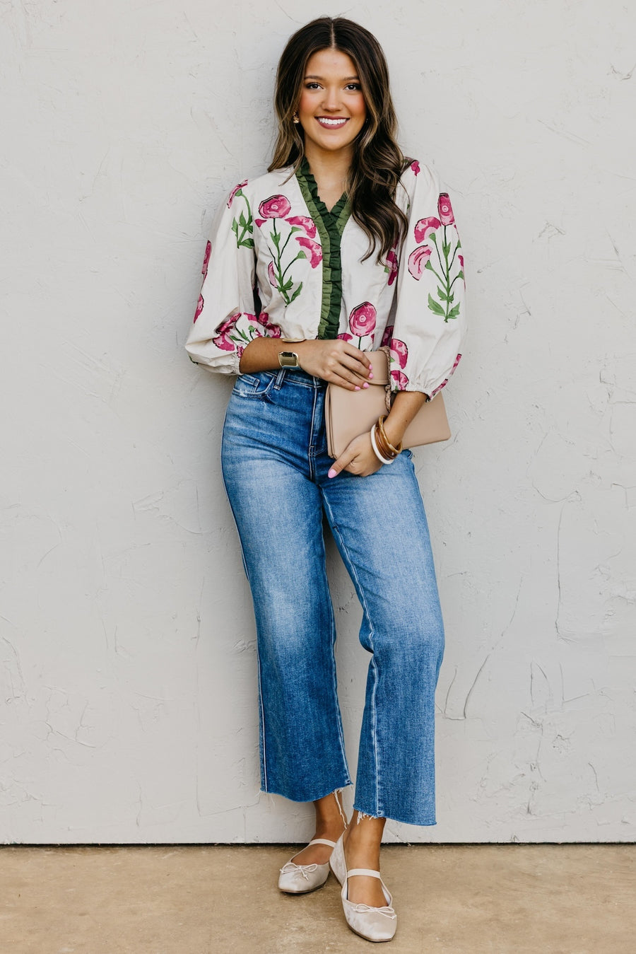 The Rosey Floral Woven Ruffle Blouse