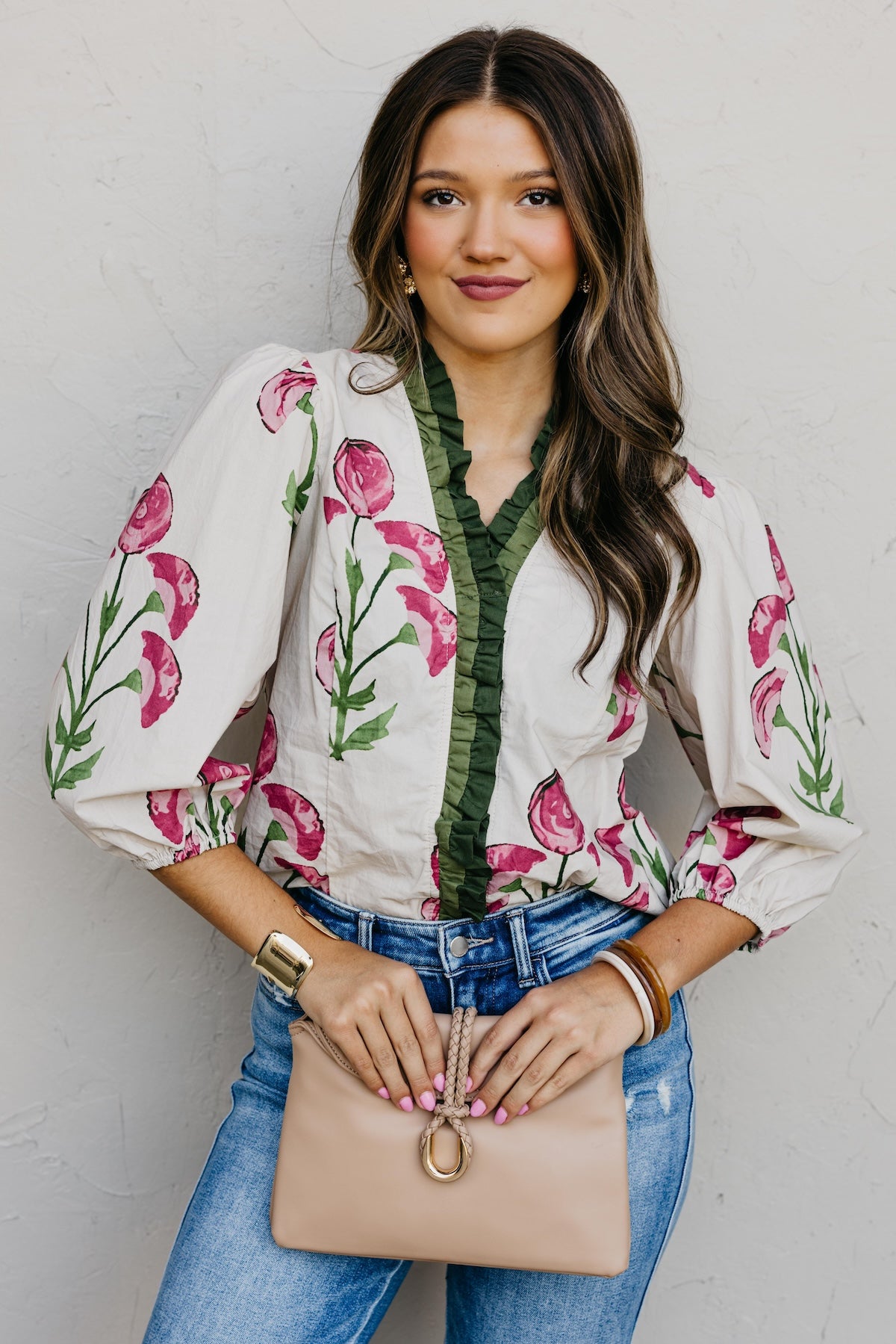 The Rosey Floral Woven Ruffle Blouse
