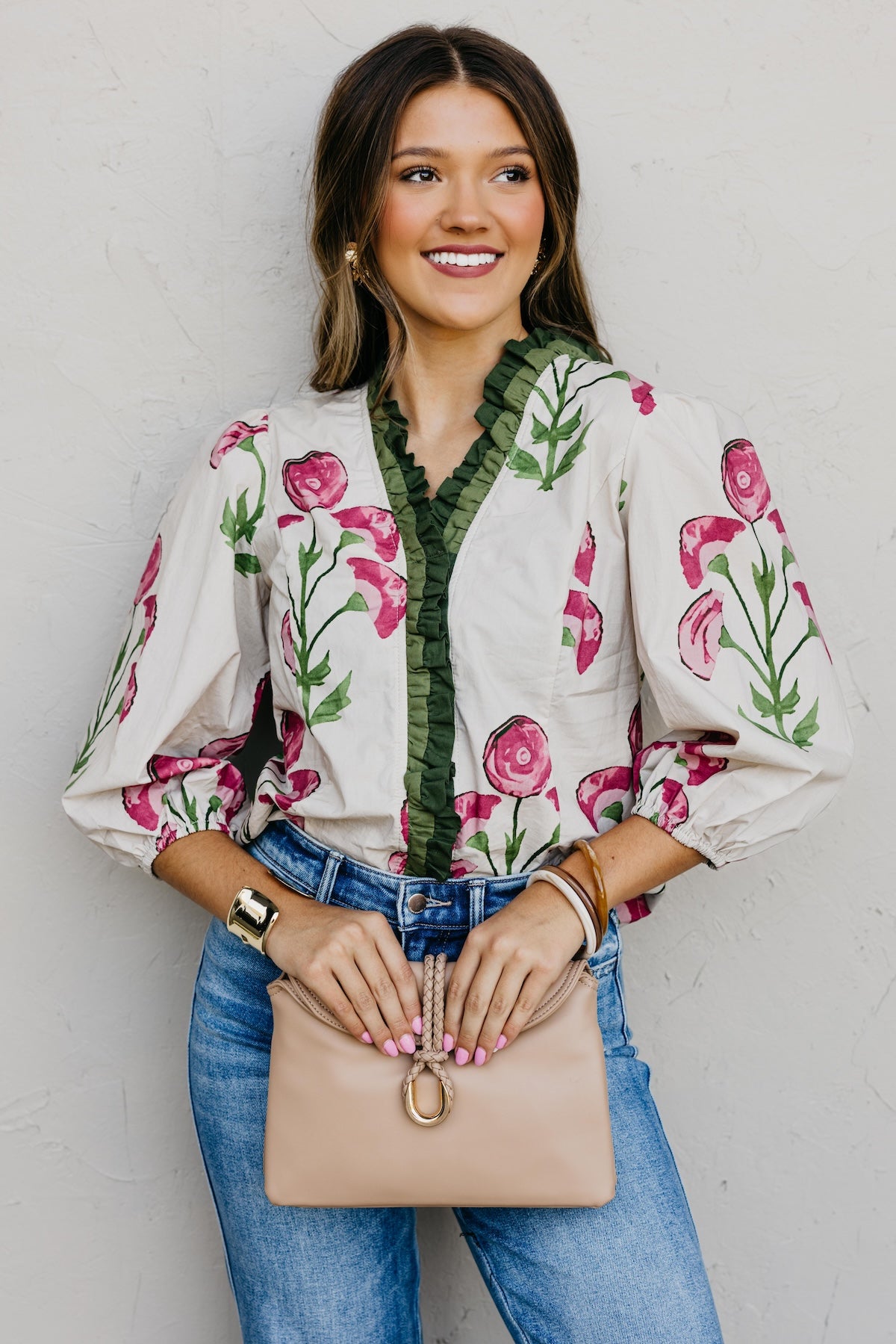 The Rosey Floral Woven Ruffle Blouse