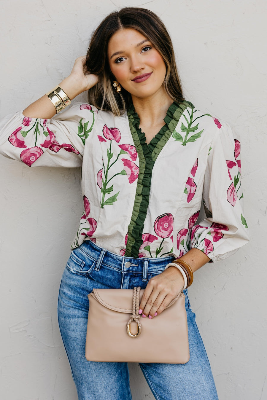 The Rosey Floral Woven Ruffle Blouse