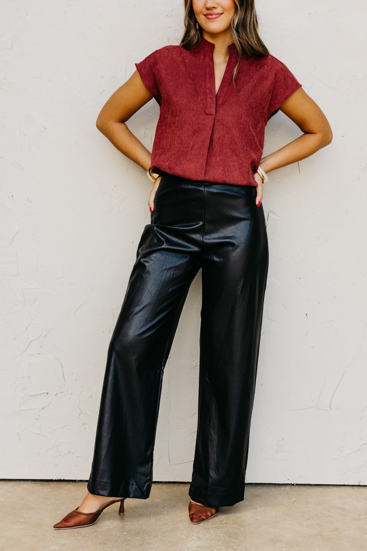 The Anisa Faux Leather Wide Leg Pants