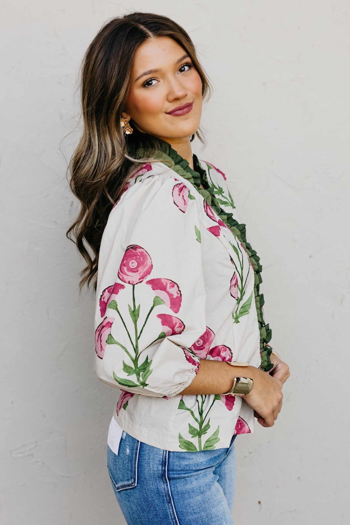 The Rosey Floral Woven Ruffle Blouse