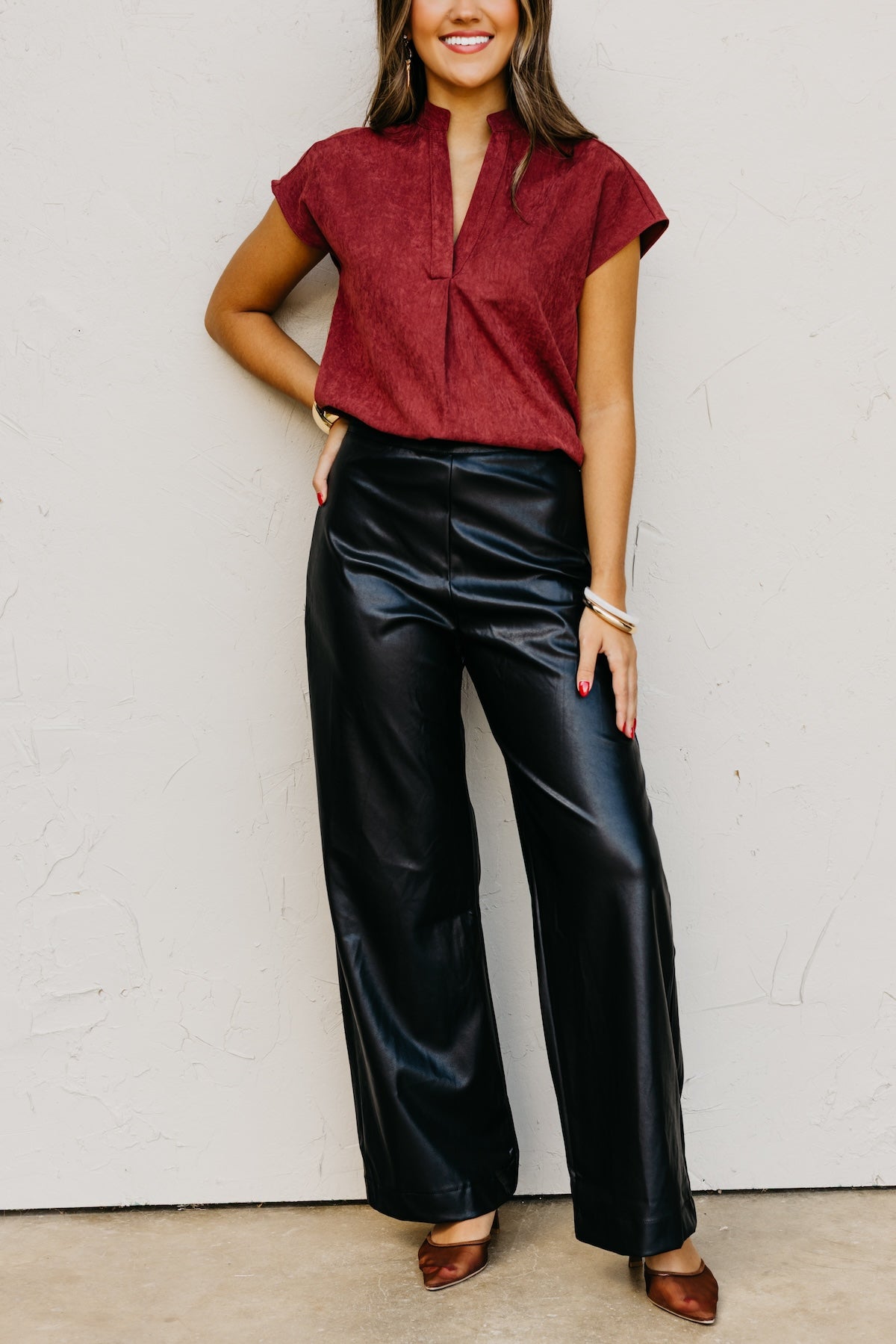 The Anisa Faux Leather Wide Leg Pants