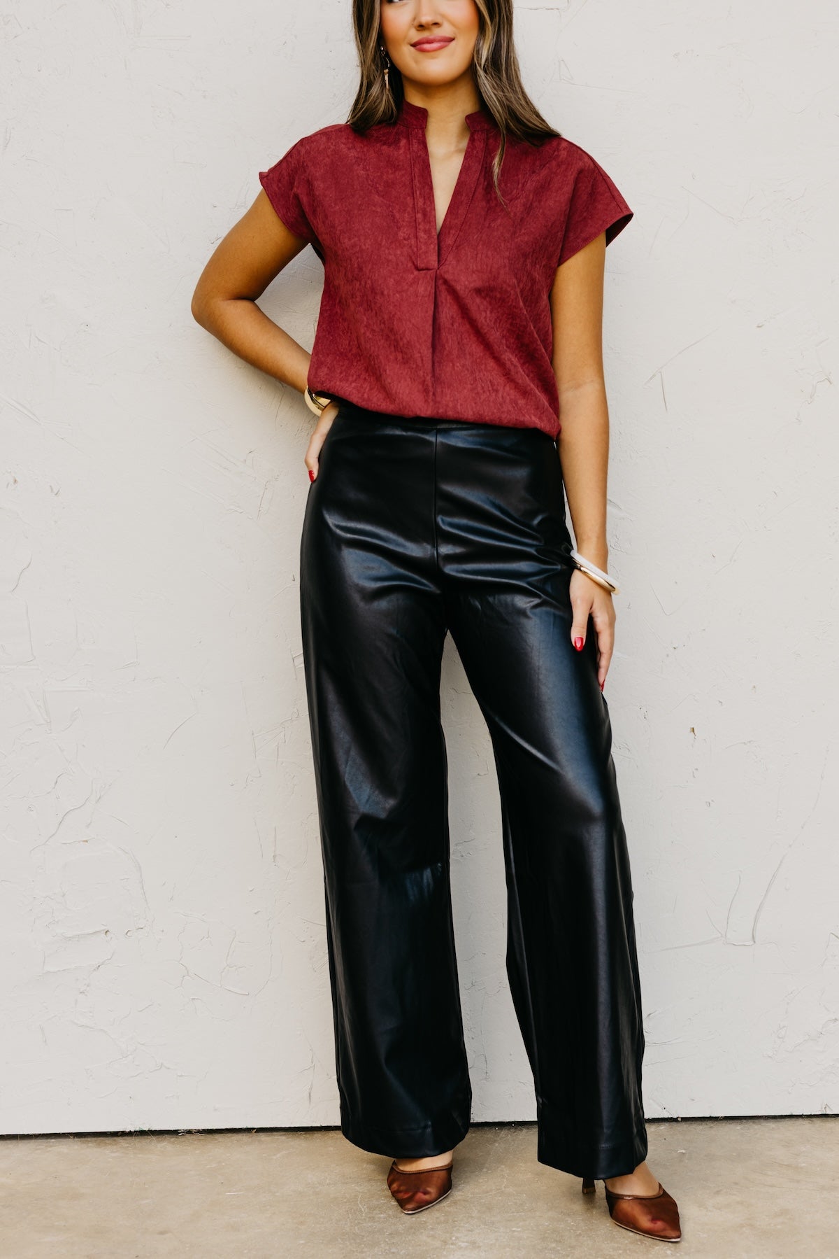 The Anisa Faux Leather Wide Leg Pants